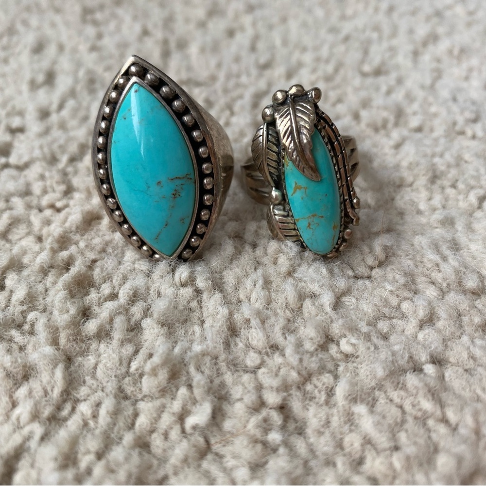 Turquoise Silver Ring Set